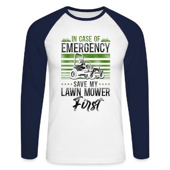 Lawn Mower Mowing Dad Father - Unisex Baseballshirt langarm - Weiß/Navy - Vorne - Nik (191cm)
