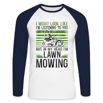 Lawn Mower Mowing Dad Father - Unisex Baseballshirt langarm - Weiß/Navy - Vorne - Nik (191cm)