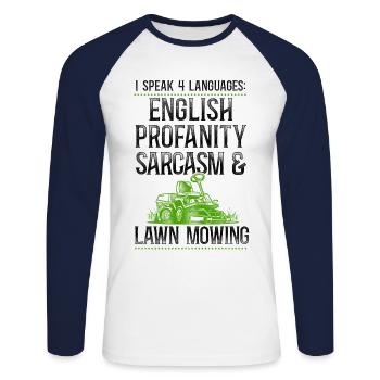 Lawn Mower Mowing Dad Father - Unisex Baseballshirt langarm - Weiß/Navy - Vorne - Nik (191cm)