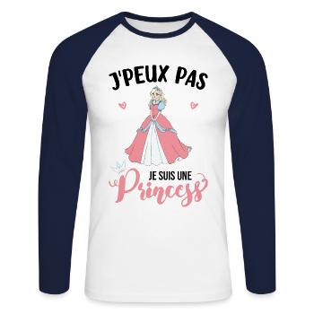 Je suis Une Princesse cadeau - T-shirt baseball manches longues Homme - blanc/marine - Devant - Nik (191cm)