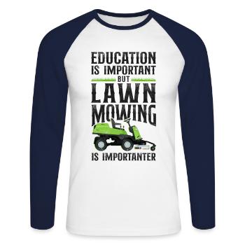 Lawn Mower Mowing Dad Father - Unisex Baseballshirt langarm - Weiß/Navy - Vorne - Nik (191cm)