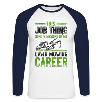 Lawn Mower Mowing Dad Father - Unisex Baseballshirt langarm - Weiß/Navy - Vorne - Nik (191cm)