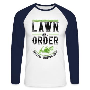 Lawn Mower Mowing Dad Father - Unisex Baseballshirt langarm - Weiß/Navy - Vorne - Nik (191cm)