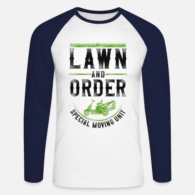 Lawn Mower Mowing Dad Father - Unisex Baseballshirt langarm - Weiß/Navy