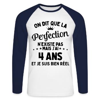J'ai 4 Ans et je suis bien réel - perfection - T-shirt baseball manches longues Homme - blanc/marine - Devant - Nik (191cm)