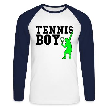 Tennis boy - Unisex Baseballshirt langarm - Weiß/Navy - Vorne - Nik (191cm)