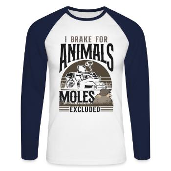 Tondeuse à gazon Mowing Papa Père - T-shirt baseball manches longues Homme - blanc/marine - Devant - Nik (191cm)