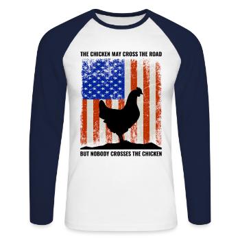 4. Juli Amerikanische Flagge USA Chicken Lover Farmer - Unisex Baseballshirt langarm - Weiß/Navy - Vorne - Nik (191cm)