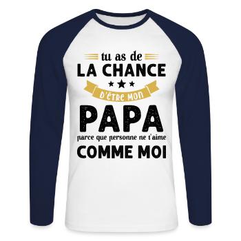 La chance d'être mon Papa Cadeau Humour Futur père - T-shirt baseball manches longues Homme - blanc/marine - Devant - Nik (191cm)