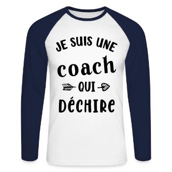 Je suis une coach qui déchire - T-shirt baseball manches longues Homme - blanc/marine - Devant - Nik (191cm)