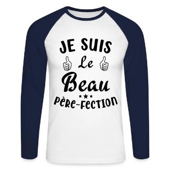 Je suis Le Beau Père-Fection - T-shirt baseball manches longues Homme - blanc/marine - Devant - Nik (191cm)