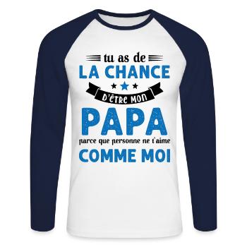 La chance d'être mon Papa Cadeau Humour Futur père - T-shirt baseball manches longues Homme - blanc/marine - Devant - Nik (191cm)