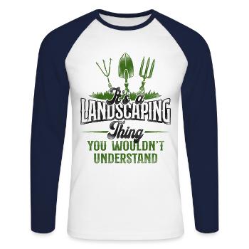 Paysagiste Aménagement Paysager - T-shirt baseball manches longues Homme - blanc/marine - Devant - Nik (191cm)
