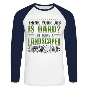 Landscaper Landscaping Landscape - Unisex Baseballshirt langarm - Weiß/Navy - Vorne - Nik (191cm)