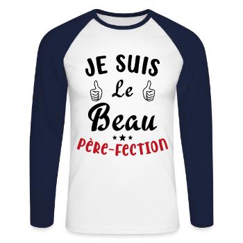 Je suis Le Beau Père Fection Humour Beau Père - T-shirt baseball manches longues Homme - blanc/marine - Devant - Nik (191cm)