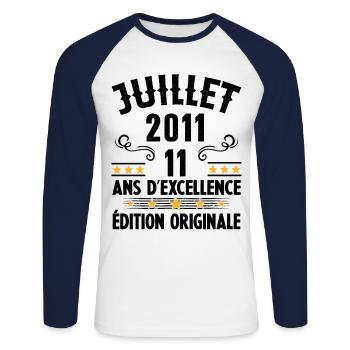 11 Ans Anniversaire Vintage Né(e) en Juillet 2011 - T-shirt baseball manches longues Homme - blanc/marine - Devant - Nik (191cm)