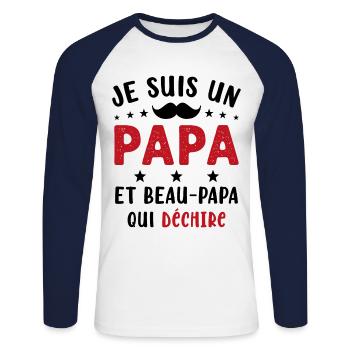 je suis un Papa et un Beau-Papa qui déchire - T-shirt baseball manches longues Homme - blanc/marine - Devant - Nik (191cm)