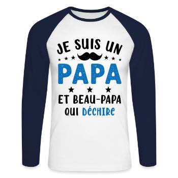 je suis un Papa et un Beau-Papa qui déchire - T-shirt baseball manches longues Homme - blanc/marine - Devant - Nik (191cm)