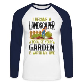 Landscaper Landscaping Landscape - Unisex Baseballshirt langarm - Weiß/Navy - Vorne - Nik (191cm)