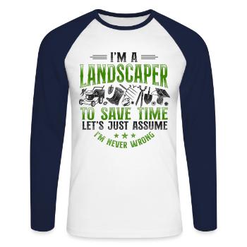 Landscaper Landscaping Landscape - Unisex Baseballshirt langarm - Weiß/Navy - Vorne - Nik (191cm)
