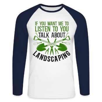 Paysagiste Aménagement Paysager - T-shirt baseball manches longues Homme - blanc/marine - Devant - Nik (191cm)