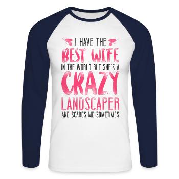 Landscaper Landscaping Landscape - Unisex Long Sleeve Baseball T-Shirt - white/navy - Front - Nik (191cm)