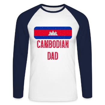 J’ai deux titres Cambodgien et Papa Cambodge - T-shirt baseball manches longues Homme - blanc/marine - Devant - Nik (191cm)