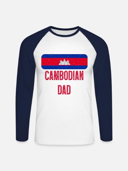 J’ai deux titres Cambodgien et Papa Cambodge - T-shirt baseball manches longues Homme - blanc/marine