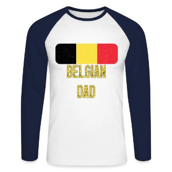 J’ai deux titres belge et papa Belgique - T-shirt baseball manches longues Homme - blanc/marine - Devant - Nik (191cm)
