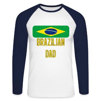 J’ai deux titres brésilien et papa Brésil - T-shirt baseball manches longues Homme - blanc/marine - Devant - Nik (191cm)