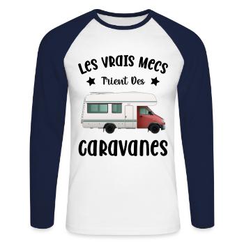 Les Vrais Mecs Trient Des Caravanes - T-shirt baseball manches longues Homme - blanc/marine - Devant - Nik (191cm)