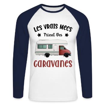 Les Vrais Mecs Trient Des Caravanes - T-shirt baseball manches longues Homme - blanc/marine - Devant - Nik (191cm)