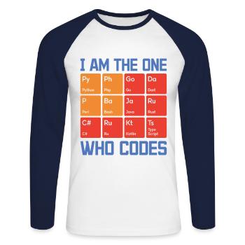 I Am The One Who Codes Programming Programmer Nerd - Unisex Baseballshirt langarm - Weiß/Navy - Vorne - Nik (191cm)