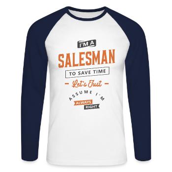 Salesman Funny Job Title Profession - Unisex Long Sleeve Baseball T-Shirt - white/navy - Front - Nik (191cm)