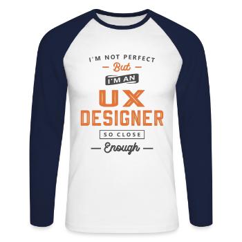 UX Designer Funny Job Title Profession - Unisex Long Sleeve Baseball T-Shirt - white/navy - Front - Nik (191cm)