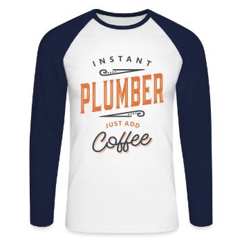 Plumber Funny Job Title Profession - Unisex Long Sleeve Baseball T-Shirt - white/navy - Front - Nik (191cm)