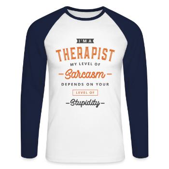 Therapeut Lustige Berufsbezeichnung Beruf - Unisex Baseballshirt langarm - Weiß/Navy - Vorne - Nik (191cm)
