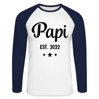 Papi est 2022 Cadeau drôle de grand-père - T-shirt baseball manches longues Homme - blanc/marine - Devant - Nik (191cm)