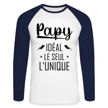Papy Idéal Le seul L'unique - T-shirt baseball manches longues Homme - blanc/marine - Devant - Nik (191cm)