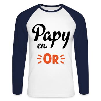 Papy en or humour papy cadeau - T-shirt baseball manches longues Homme - blanc/marine - Devant - Nik (191cm)