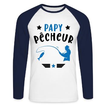 Papy Pêcheur Humour Fête des Grands Pères Noël - T-shirt baseball manches longues Homme - blanc/marine - Devant - Nik (191cm)