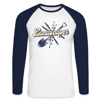 Paysagiste Aménagement Paysager - T-shirt baseball manches longues Homme - blanc/marine - Devant - Nik (191cm)