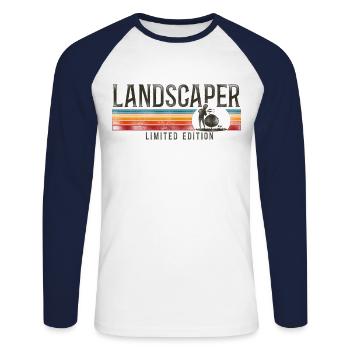 Paysagiste Aménagement Paysager - T-shirt baseball manches longues Homme - blanc/marine - Devant - Nik (191cm)