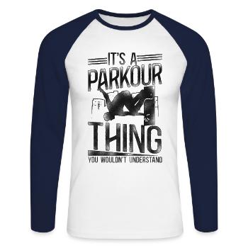Parkour Free Running Traceur - Unisex Baseballshirt langarm - Weiß/Navy - Vorne - Nik (191cm)
