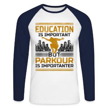 Parkour Free Running Traceur - Unisex Long Sleeve Baseball T-Shirt - white/navy - Front - Nik (191cm)