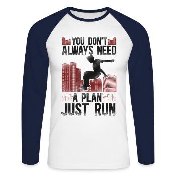 Parkour Free Running Traceur - Unisex Long Sleeve Baseball T-Shirt - white/navy - Front - Nik (191cm)