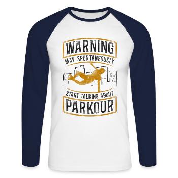 Parkour Free Running Traceur - Unisex Long Sleeve Baseball T-Shirt - white/navy - Front - Nik (191cm)