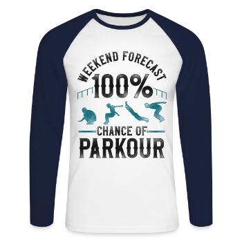 Parkour Free Running Traceur - Unisex Long Sleeve Baseball T-Shirt - white/navy - Front - Nik (191cm)