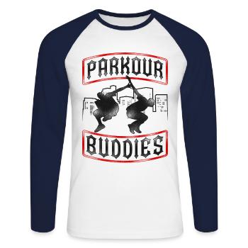 Parkour Free Running Traceur - Unisex Long Sleeve Baseball T-Shirt - white/navy - Front - Nik (191cm)