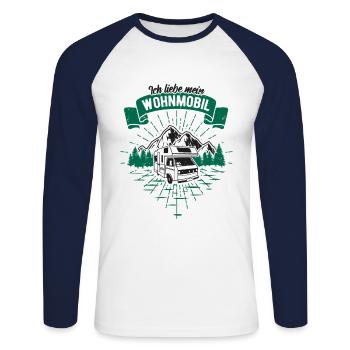 Ich liebe mein Wohnmobil Camping - Unisex Baseballshirt langarm - Weiß/Navy - Vorne - Nik (191cm)